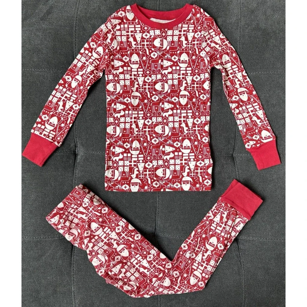 Amazon Essentials 6/7 Unisex Christmas/Santa Pjs 100% Cotton Red/White